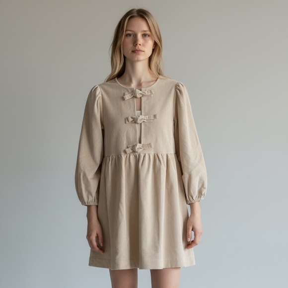 Bohme Tyler Peplum Mini Dress in Ivory Corduroy - Size Small - Picture 2 of 4